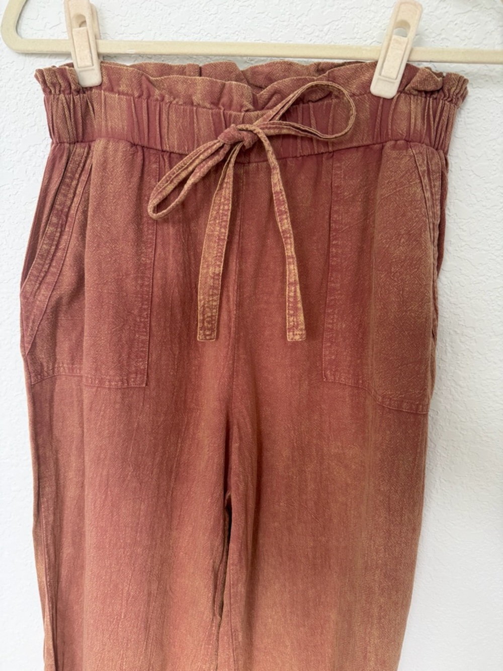 Maverick Acid Wash Jogger Pants Paperbag Waist 100% Cotton Terra Cotta Sz Large - Picture 4 of 6